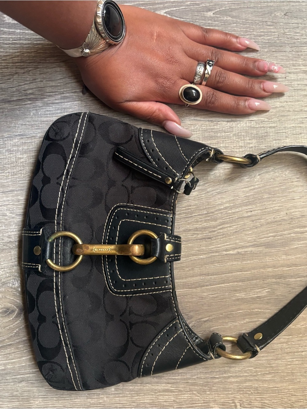 Coach Black Signature Canvas Shoulder Bag with Brass Accents Style 10534 Y2K - Picture 3 of 11